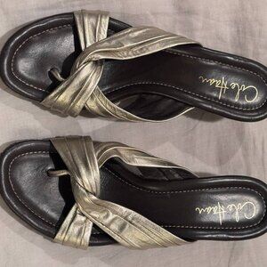 Cole Haan, Sandals, Gold/Black, US W 9